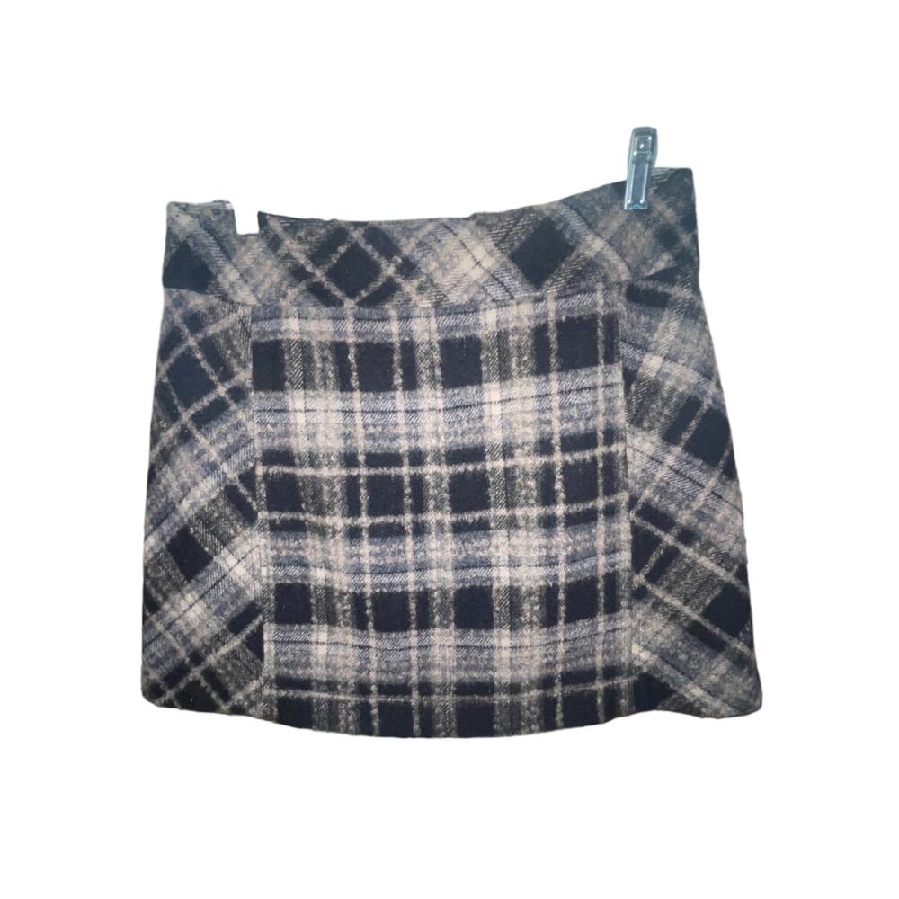 Free People Zip It To Plaid Wool Blend Mini Skirt In Color Black Combo Size 10